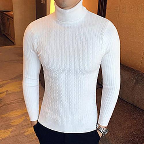 Men Winter Turtle Neck Long Sleeve Warm Sweater Slim Pullover Twist Knitwear Oversized Essentials Hoodie