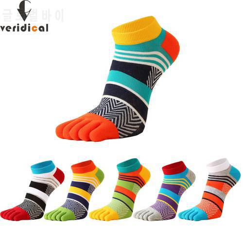 5 Pairs Bright Color Ankle Five Finger Socks Man Cotton Striped Patchwork Mesh Breathable Street Fashion No Show Socks With Toes