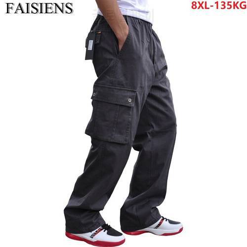 Winter spring Men Cargo Thick Pants Pockets Cotton Plus Size 8XL 7XL 130KG Out Door Casual Army Green Safari Style Pants 48