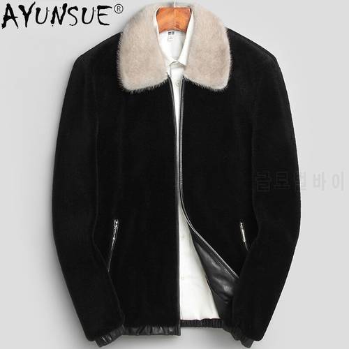 AYUNSUE 100% Real Wool Jacket Men Autumn Winter 2021 Casual Mink Fur Collar Coat Male Sheep Shearing Jacket Abrigo Hombre Gxy871