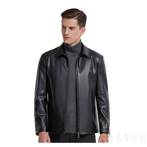 2022 Fashion Cool Men&39s Leather Jacket Black Business Jacket Zip Turn-down Collar Luxury Autumn/Winter Jacket Men, Size M-4XL