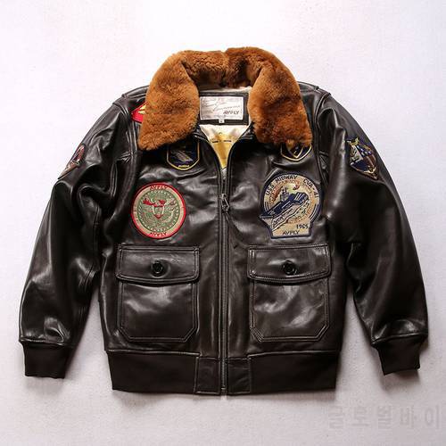1967 Super Offer US Big Size Air Force G1 Pilot Warm Real Removable Fur Collar Genuine Cow Leather Coat Cowhide Bomber Jacket