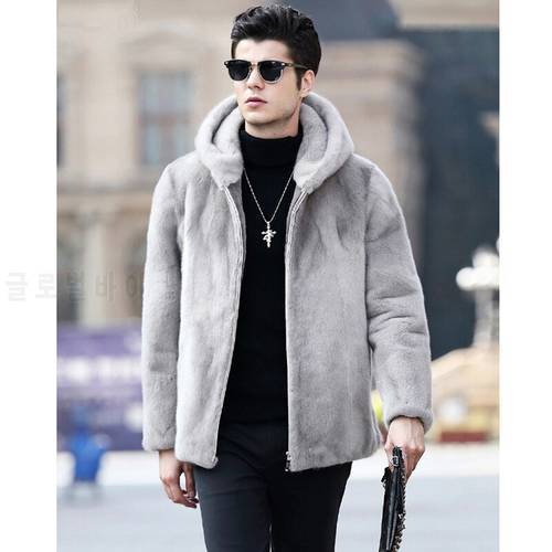 Men&39s fur coat autumn and winter new imitation mink fur coat whole mink mink hooded jacket Korean Slim plus size