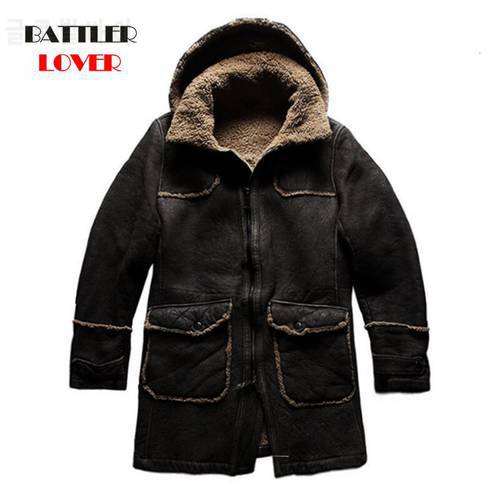Genuine Sheep Leather Overcoat For Men Natural Coat Male Winter Real Fur Long Plush Thick Oversize Sheepskin Jackets Size 50-58
