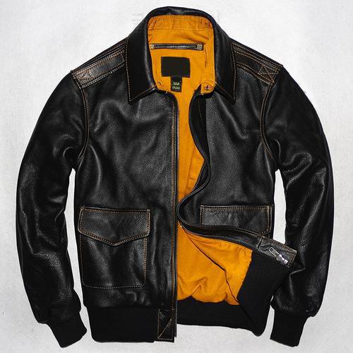 Men&39s Genuine Leather Jacket Military Pilot Jackets Air Force Flight A2 Jacket Black Brown 100% Calfskin Coat Cowhide Clothes