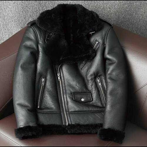 2021 New Men&39s Winter Oblique Zipper Fur Conjoined Men&39s Leather Jacket Fur Lapel Motorcycle Fur Coat