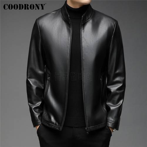 COODRONY Brand Jacket Autumn Winter Fashion Stand Collar Sheepskin Coat Men Motorcycle Clothing Genuine Leather Outerwear C8129