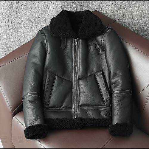 Winter Genuine Sheepskin Leather Jacket Mens Wool Fur Jacket for Motorcycle Plus Size 5XL Thick Sheepskin Natural Warm Coat