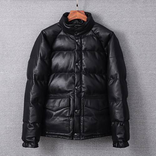 Free shipping.Men Classic casual winter thick sheepskin outwear.Black genuine leather duck down jacket.sales quality leather