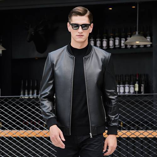 CW 100% Genuine Leather Jacket Men Autumn Winter Sheep Skin Coat Man Clothes 2021 Streetwear Slim Fit Leather Jackets BY18001
