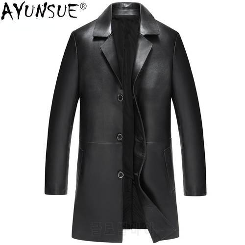 AYUNSUE 2021 100% Genuine Leather Jackets Male Winter Autumn Real Sheepskin Coat Black Warm Long Jacket Jaqueta Masculina Gmm415