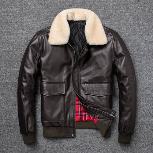 Air Force Flight Jacket Fur Collar Genuine Top Layer Cow Leather Jacket Men Black Brown Cow Coat Men&39s Winter Jacket 정품 가죽