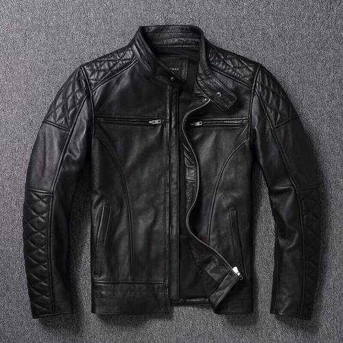 2021 Latest Top Cowhide Plus Size Men&39s Leather Jacket Stand Collar Slim Fit Fashionable Motorcycle Clothes