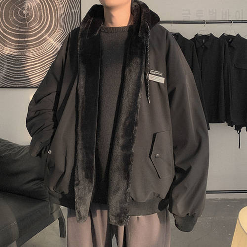 Wool Korea Men&39s Wear Both Sides Fashion Trend Streetwear Bomber Hooded Jacket Color Coats Pocket Decoration Windbreaker Clothes