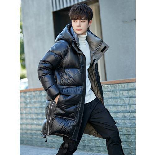 New Down Jacket Mens Long Type Thickening Winter Coat Trendy Handsome Warm Hooded White Duck Down