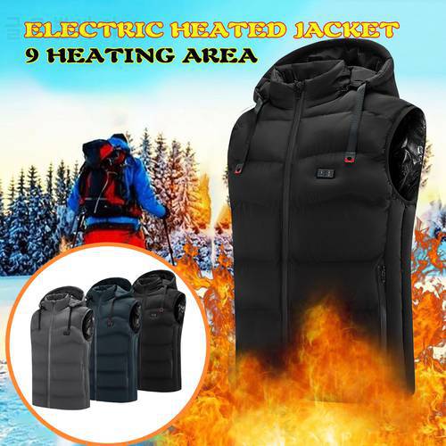 Heated Vest Jacket Fashion Men Women Coat Intelligent USB Electric Heating Thermal Warm Clothes Winter Heated Vest Plus Size 6XL