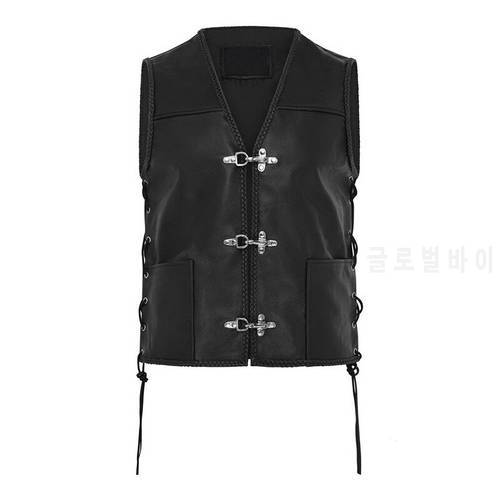 Men Vest Black Waistcoat Knight Retro Vest Punk Male Faux Leather Solid Sleeveless Jacket PU Biker Motorcycle Hip Hop Vest