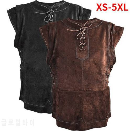 Men&39s Vintage Medieval Warrior Suede Jerkin Sleeveless Retro Lace Up Waistcoat Knight Cosplay Suede Leather Armor Pirate Tunic
