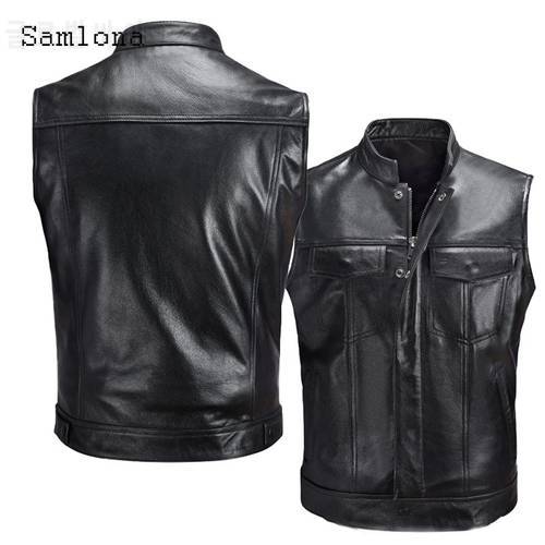 Plus Size 3xl Men Faux Pu Leather Jackets Mens Streetwear 2021 Fashion Zipper Vest Coats Sleeveless Casual Pocket Design Jacket
