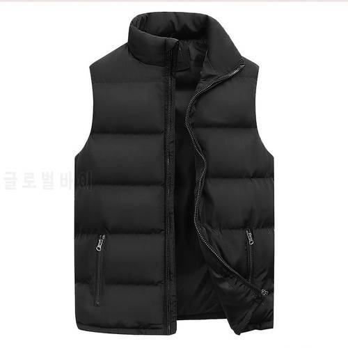 Autumn Winter Men Clothes Fashion Stand Collar Waistcoat Casual Sleeveless Solid Color Cotton Vest Outdoor Warm Men Jackets