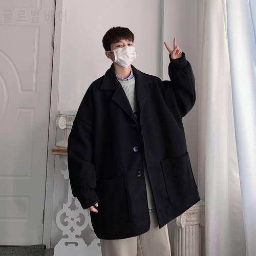 Winter Plus Cotton Thick Woolen Coat Men&39s Warm Fashion Oversized Woolen Coat Men Korean Loose Casual Woolen Coat Mens Overcoat