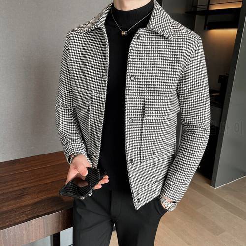 2022 Nwe Slim Fit Woolen Plaid Bomber Winter Jacket Men Japanese Streetwear Men Jacket Winter Jackets For Men Brand Coat S-3XL