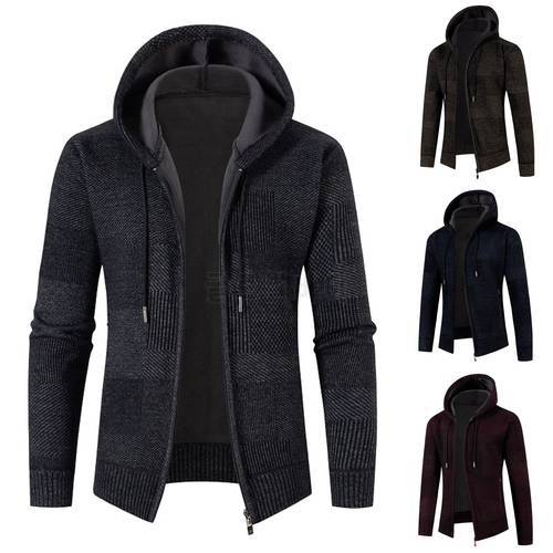 New Winter Jacket Fashion Men Thick Long Sleeved Plus Velvet Zipper Hooded Sweater Cardigan Jacket Chaqueta De Hombre 2021 01