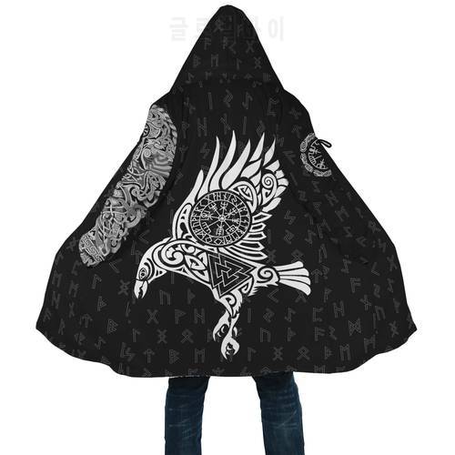 2021 Winter Mens Cloak Viking Style Raven Tattoo 3D Full Printing Fleece Hooded cloak Unisex Casual Thick Warm cloak coat PF24