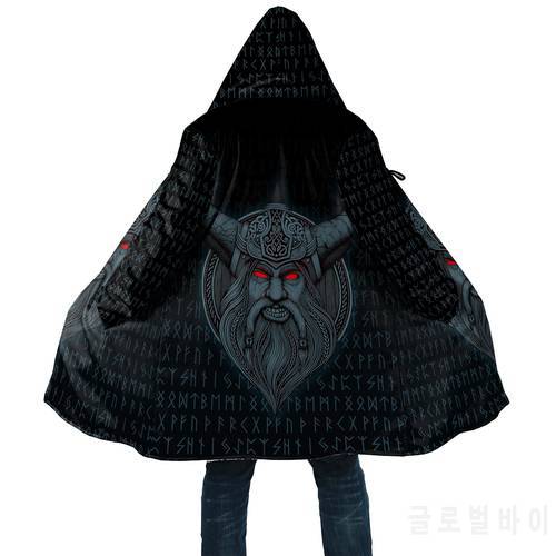 2021 Winter Mens Viking Style Cloak Odin Angry Tattoo 3D Printing Fleece Hooded cloak Unisex Casual Thick Warm cloak coat PF26