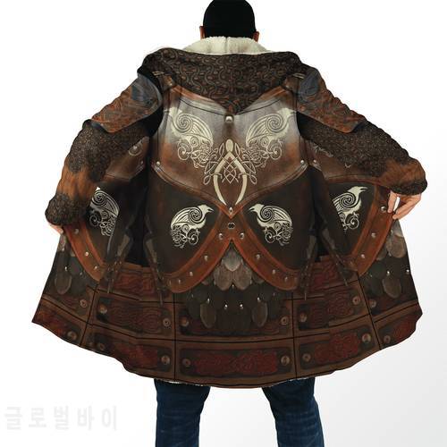 Winter Mens Hooded cloak Viking Armor Tattoo symbol 3D Printing Fleece wind breaker Unisex Casual Thick Warm Hood cloak PF13
