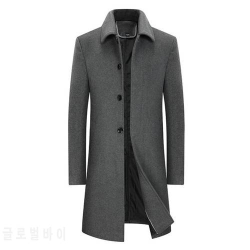 2021 New Fashion Men Wool Blends Coat Casual Business Long Trench Coat Mens Leisure Overcoat Winter Windproof Woolen Jackets