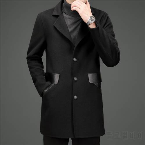 Autumn and Winter Korean Men Medium-Length Double-sided Woolen Coat Man Casual Turn-Down Collar Windbreaker Jacket Male M-3XL