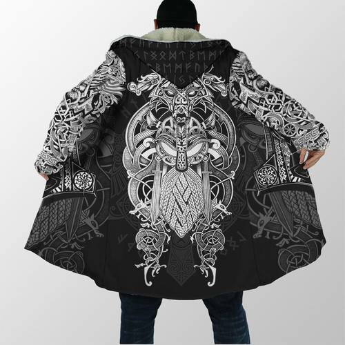 2021 Winter Mens Cloak Vikings Odin Dragon Tattoo 3D full Printing Fleece Hooded Coat Unisex Casual Thick Warm Cape coat PF42