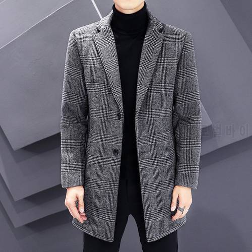 Classic 2022 Autumn Winter Mid-Length Men&39s Woolen Coats Casual Solid Wool Windbreaker Plus Size M-4XL Top Long Warm Wool Jacket