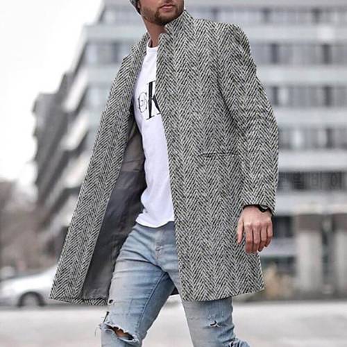 2021 European and American windbreaker men&39s medium and long solid color suit collar coat fashion texture long warm coat