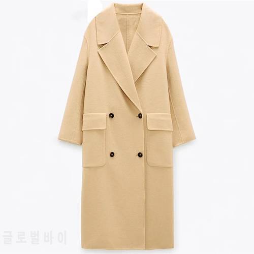 Men&39s Double Breasted Pockets Woolen Coat Vintage Long Sleeve Man Outerwear Autumn X-Long Overcoat for Male 2021 Fashion
