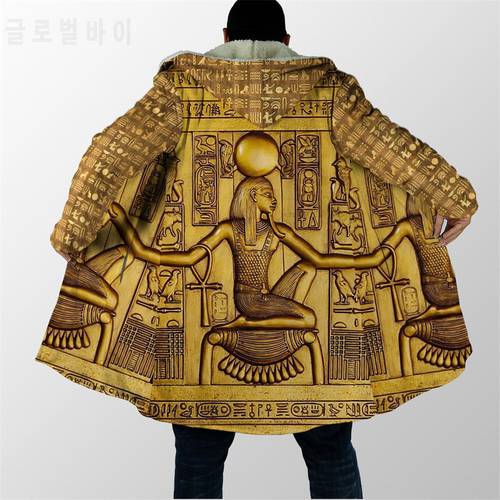 2021 Winter Mens cloak Ancient Egypt Ankh And Symbol 3D Printing Thick Fleece Hooded Coat Unisex Casual Warm Cape coat DP13