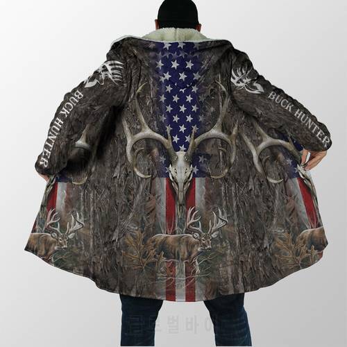 2021 Winter Fashion Mens Cloak Deer Hunting Camo 3D full Printing Fleece Hooded Coat Unisex Casual Thick Warm Cape coat PF43