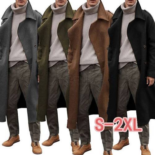 2022 autumn and winter new men&39s wool coat men&39s slim long jacket fashion boutique pure color slim men&39s windbreaker jacket XL