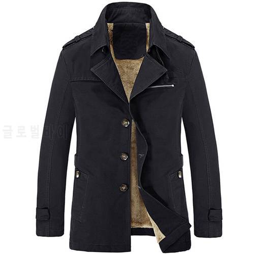 2022 Winter Plus Velvet Long Section Washed Men&39s Windbreaker Cotton Wool Warm Thick Classic Lapel Trench Jacket Coat
