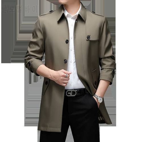 Brand Spring Autumn Men Long Trench Coats Superior Quality Buttons Male Fashion Outerwear Jackets Windbreaker Plus Size