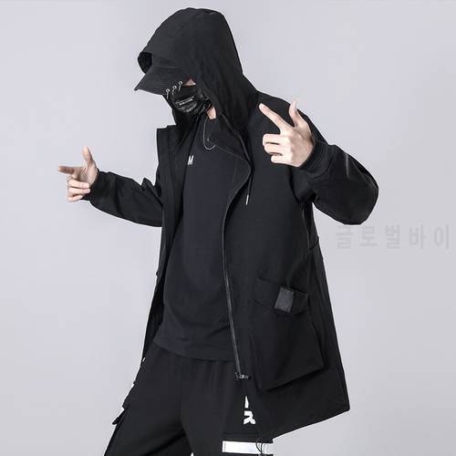 2022 New Men Jackets Black Harajuku Windbreaker Overcoat Male Casual Outwear Hip Hop Streetwear Coats Men Clothing