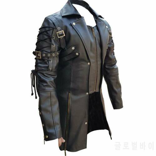 Eu Size Men&39s Fashion Trend Casual Steampunk Gothicgothic Trench Leather Maroon Coat Solid Color Plus Size Jacket