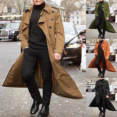 High Quality Men Windbreaker Long Slim Men Trench Coat Double-breasted Lapel Windbreaker Male Fashion Autumn Winter Coat