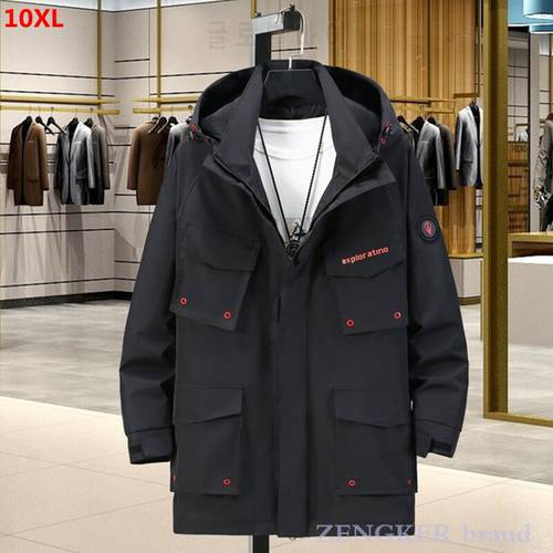 Plus size autumn new trendy handsome jacket black jacket men&39s mid-length casual loose men&39s clothing mens trench coat 10XL 9xl