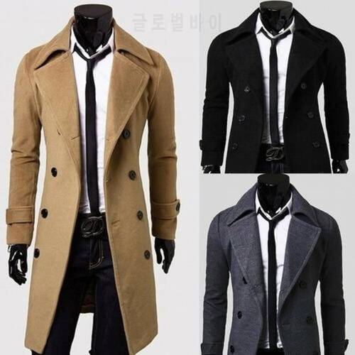 Classic Mens Trench Coat Autumn Casual Slim Fit Winter Warm Double Breasted Long Jacket Coats Top Overcoat Cloak Jackets