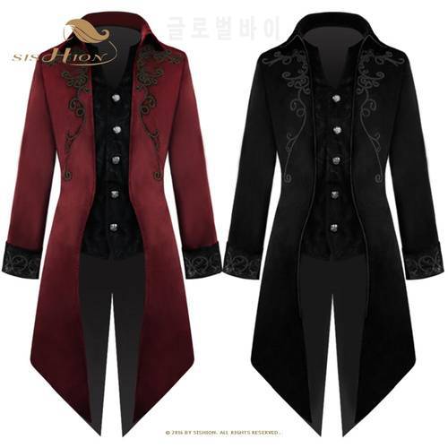 SISHION 2022 Spring Autumn Tuxedo Medieval Vintage Clothing Midi Punk Men Coat VD2471 Retro Mid-Length Court Tuxedo