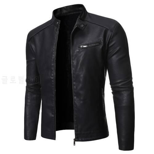 2021 new European and American men&39s jacket motorcycle leather jacket stand collar solid color men&39s washed leather jacket