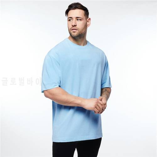 New Mens Fashion Oversize Short Sleeve Casual Shirts Brand Mesh Casual Clothing Bodybuilding Fitness Tights Gym Sports Tshirt