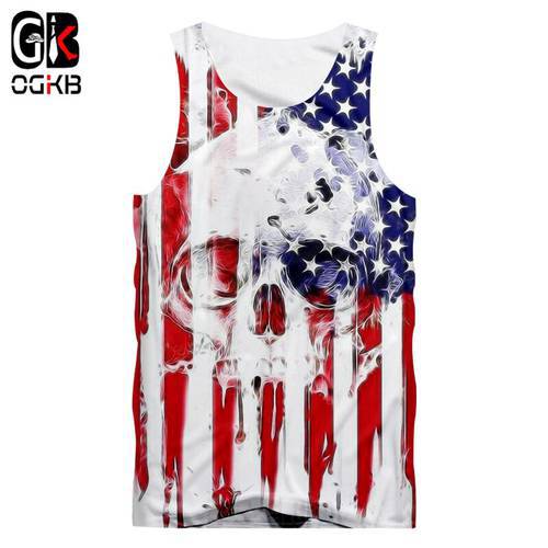 OGKB American Flag Vest Women/men 3D Digital Print Skull Tank Top Unisex Bodybuilding Fintess Casual Vest Quick Dry Tee Shirts